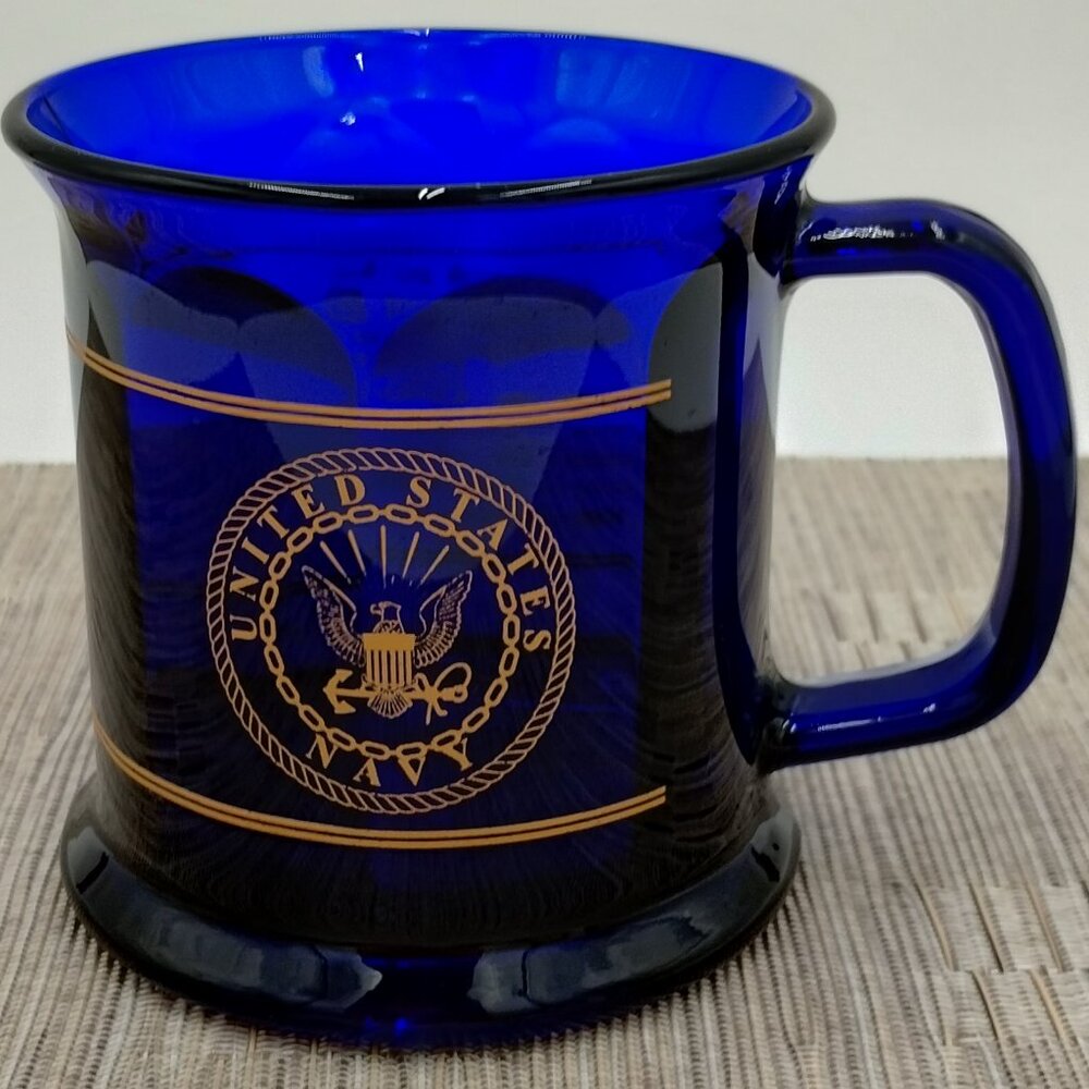 United States Navy Cobalt Blue Gold Glass Mug Made in the USA - Picture 1 of 9